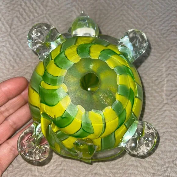 Heavy Blown Glass Turtle Green Hollow Decorative Collectible - Picture 6 of 6